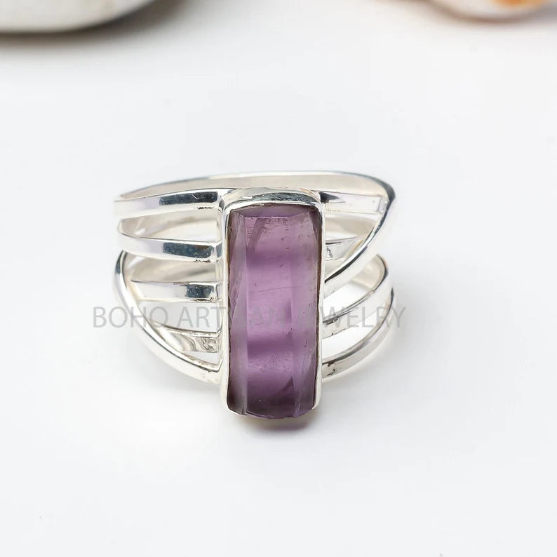 Raw Aquamarine Spiral Ring, Natural Bar Ring, Sterling Silver Jewelry, Aquamarine Ring, March Birthstone, Crystal Ring, Gift For Women